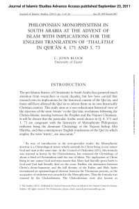 Philoponian Monophysitism in South Arabia at the Advent of Islam with Implications for the English Translation of ‘Thalatha’ in Qur’an 4.